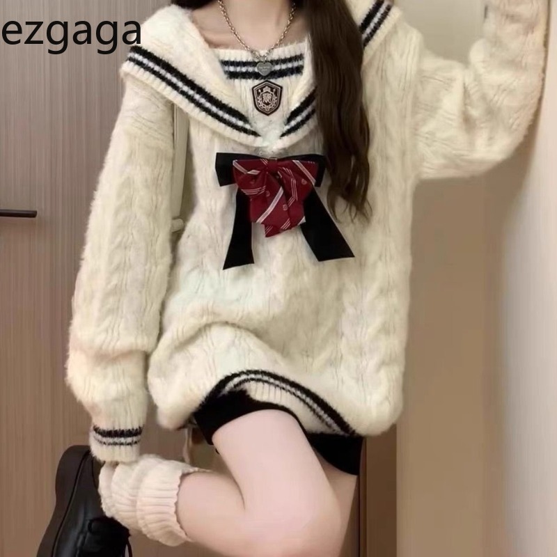 Vintage Fashion Style Female - Ezgaga pull tricoté femmes Style Preppy