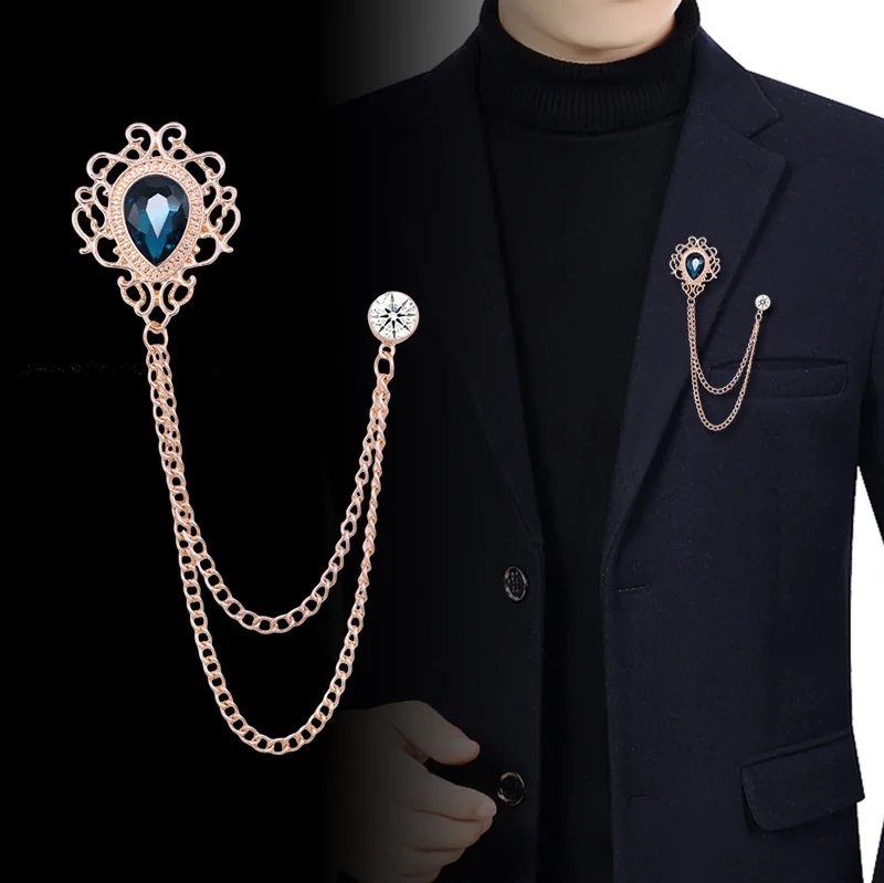 Vintage Fashion Mens - Épingle à revers en cristal strass