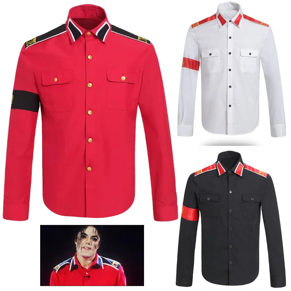 Vintage Fashion Mens - Chemise militaire anti-guerre Michael Jackson pour