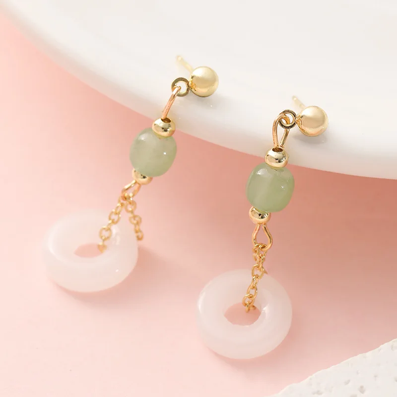 Vintage Fashion Earrings - Boucles d'oreilles en Jade véritable naturel,