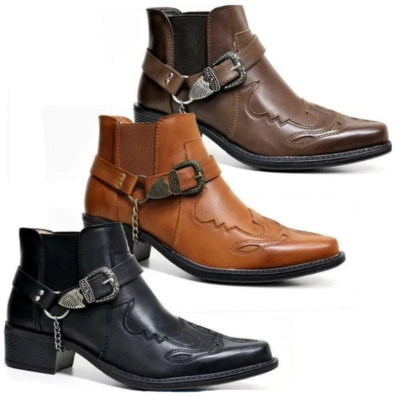 Vintage Fashion Mens - Bottes de cowboy vintage en cuir